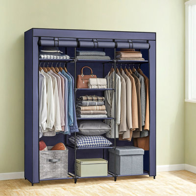 Portable Clothes Closet, Non-Woven Fabric Wardrobe, Storage Organizer, Dark Blue