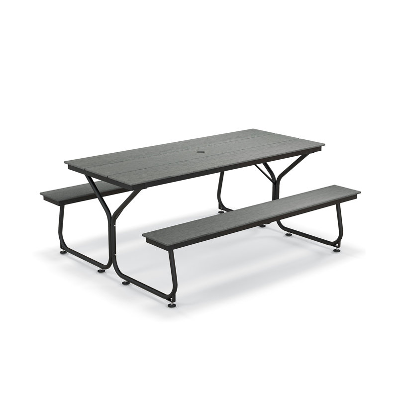 72 po L 31 po W Banc de pique-nique en PEHD avec trou pour parasol pour 6 personnes, Gris