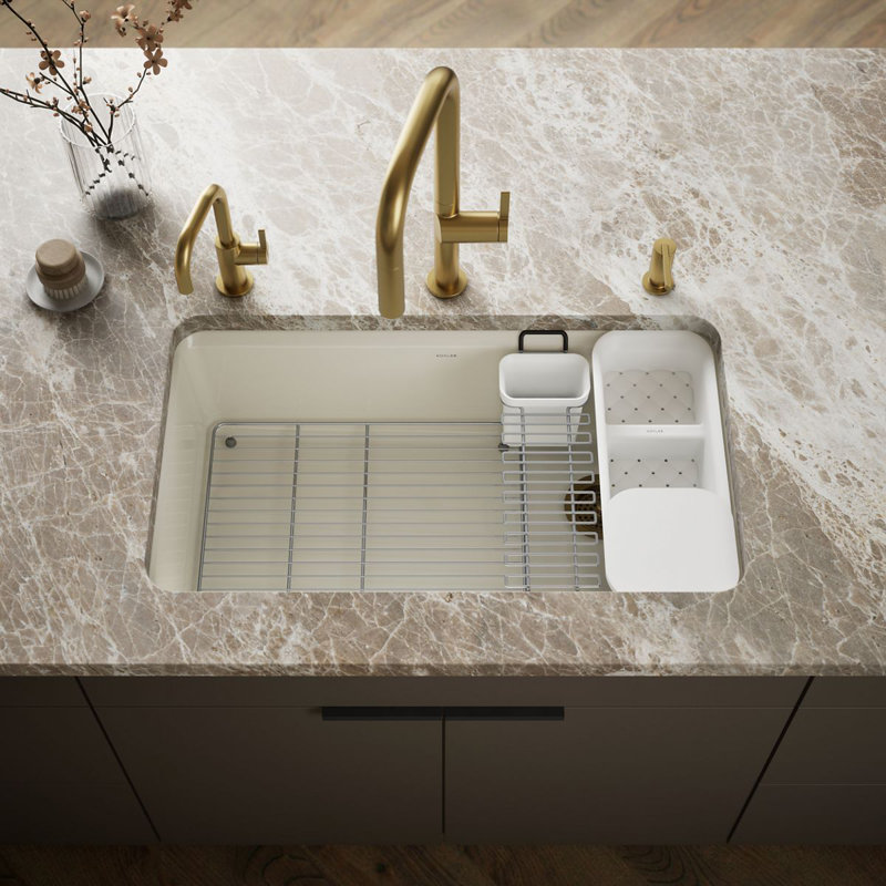 Riverby 33" x 22" x 9-5/8" Under-Mount Single-Bowl Kitchen Sink with Accessories, Biscuit