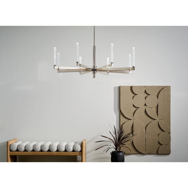 Steel Dimmable LED Classic / Traditional Chandelier, Polished Nickel, 20" H x 48.5" W x 48.5" D, 8