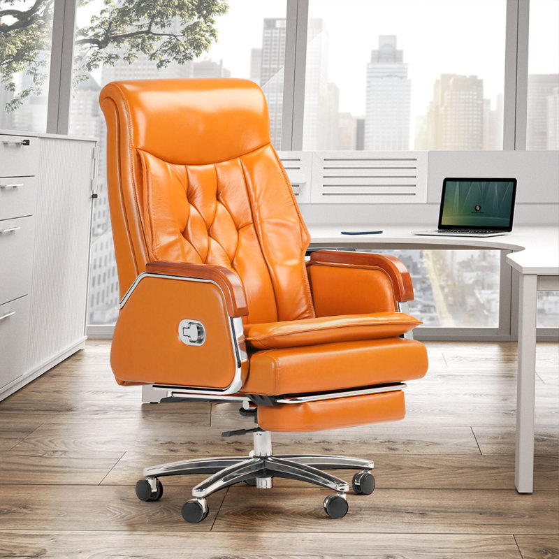 Kinnls Cameron Massage Office Chair with Heated Ventilation, Managerial Executive Desk Chairs Fully Reclining with Retractable Footrest, Ergonomic Genuine Leather Executive Chair Adjustable Headrest