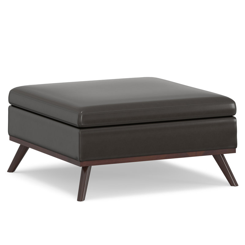 Owen 36"W Upholstered Mid-Century Modern Square Lift-Top Ottoman with Tufted Detail, Tanners Brown Vegan Faux Leather