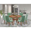 L'ensemble de table de salle à manger 7 pièces comprend une table ronde avec piédestal et 6 chaises rembourrées en tissu bleu marine en polyester, noir sablé-460559626