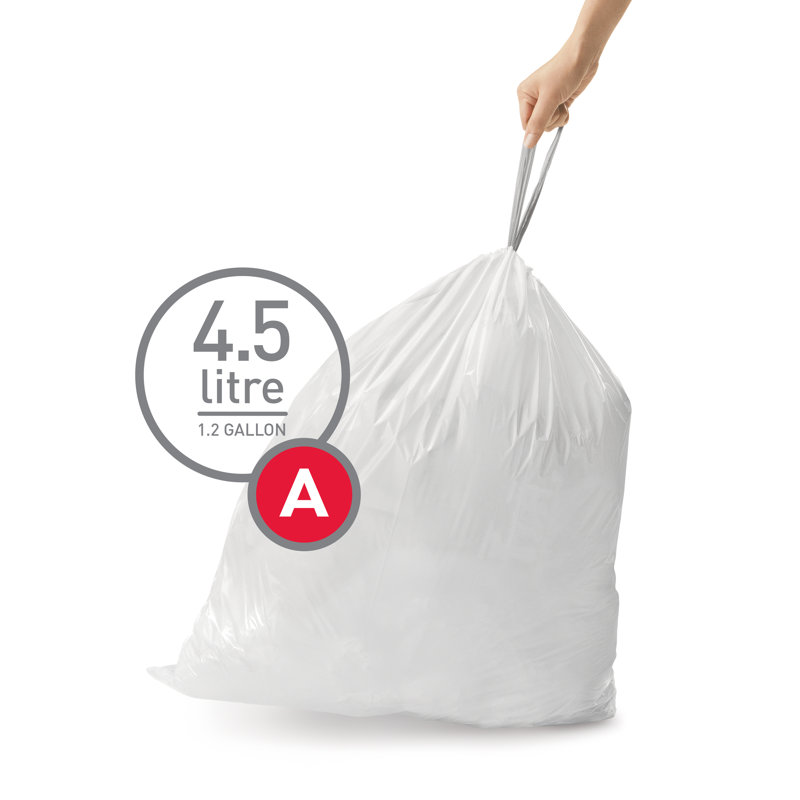simplehuman Code A 90 Count Genuine Custom Fit Liners, Drawstring Trash Bags in Dispenser Packs, 4.5 Liter / 1.2 Gallon, White