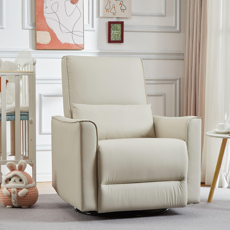Fauteuil inclinable et pivotant à 360 °, fauteuil berçant et oscillant rembourré en similicuir, Beige