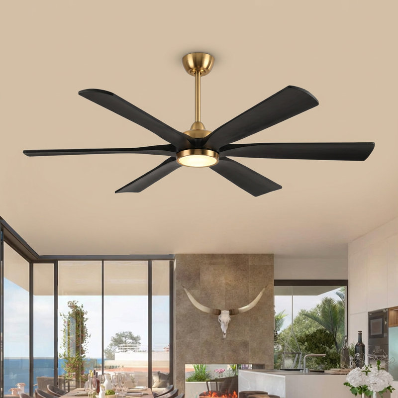 Ventilateur de plafond moderne avec télécommande, 6 pales en bois massif, moteur à courant continu silencieux, ventilateur de plafond extérieur pour patio couvert avec lumière
