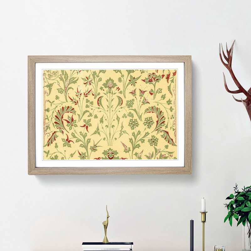 An Antique Floral Illustration by Owen Jones - Framed Print, 45cm H x 63cm W x 2cm D, Oak  Bordered Framed
