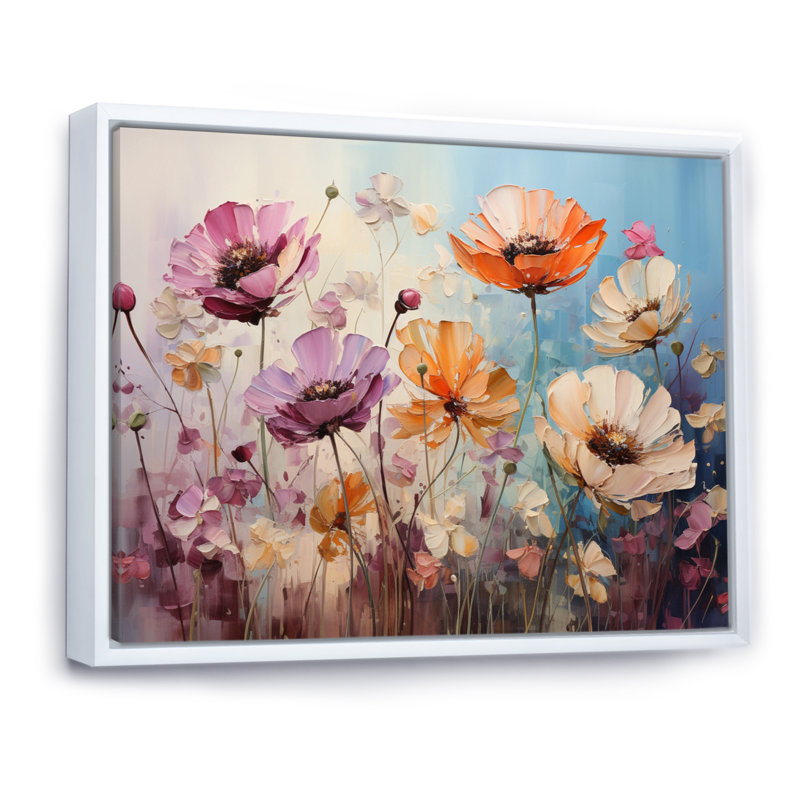 «Meadow Impressionistic Blooms» sur toile, Cadre flottant blanc, H 24 po x l 32 po x P 1 po