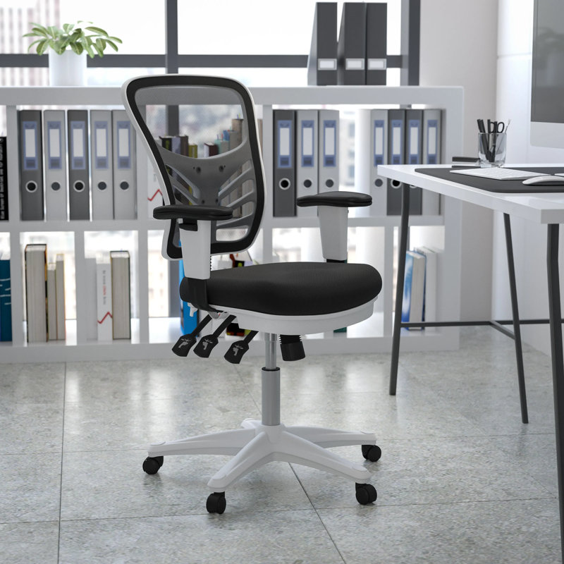 Siyer Mid-Back Mesh Ergonomic Office Chair with Adjustable Arms, Black, White