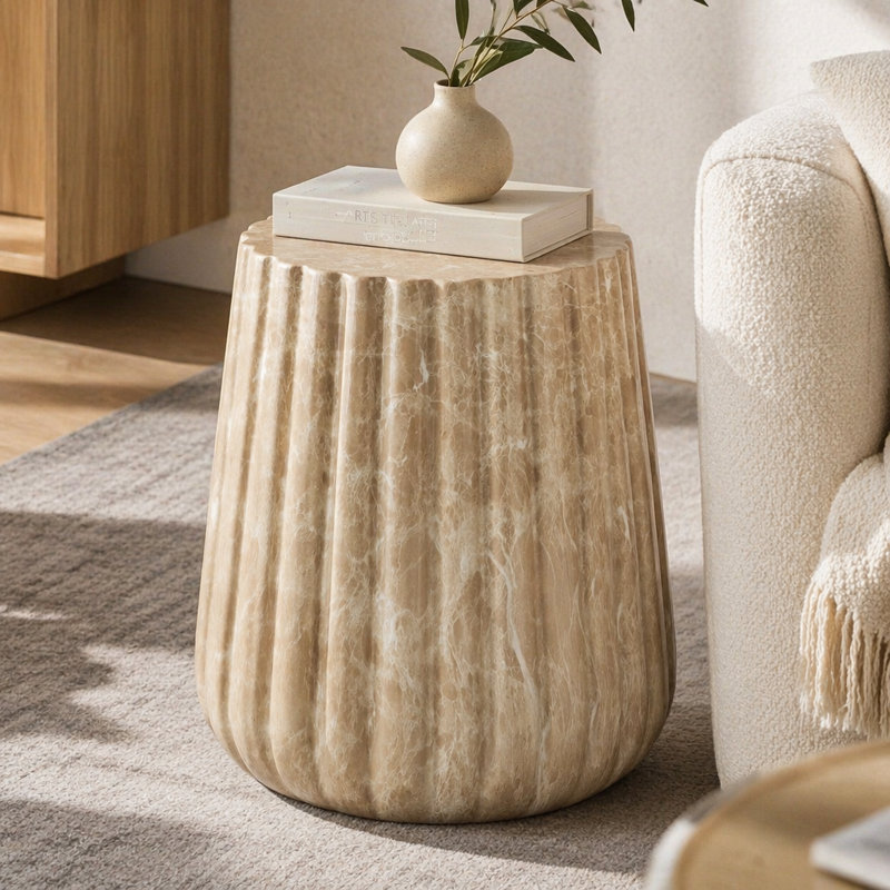 Outdoor Cleme Carved Side Table, Gold, Gold