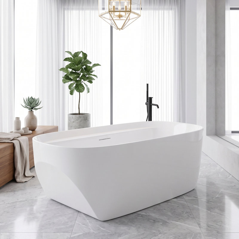 Pensen Freestanding Soaking Acrylic Bathtub, 67" L x 32.28" W x 22.83" H