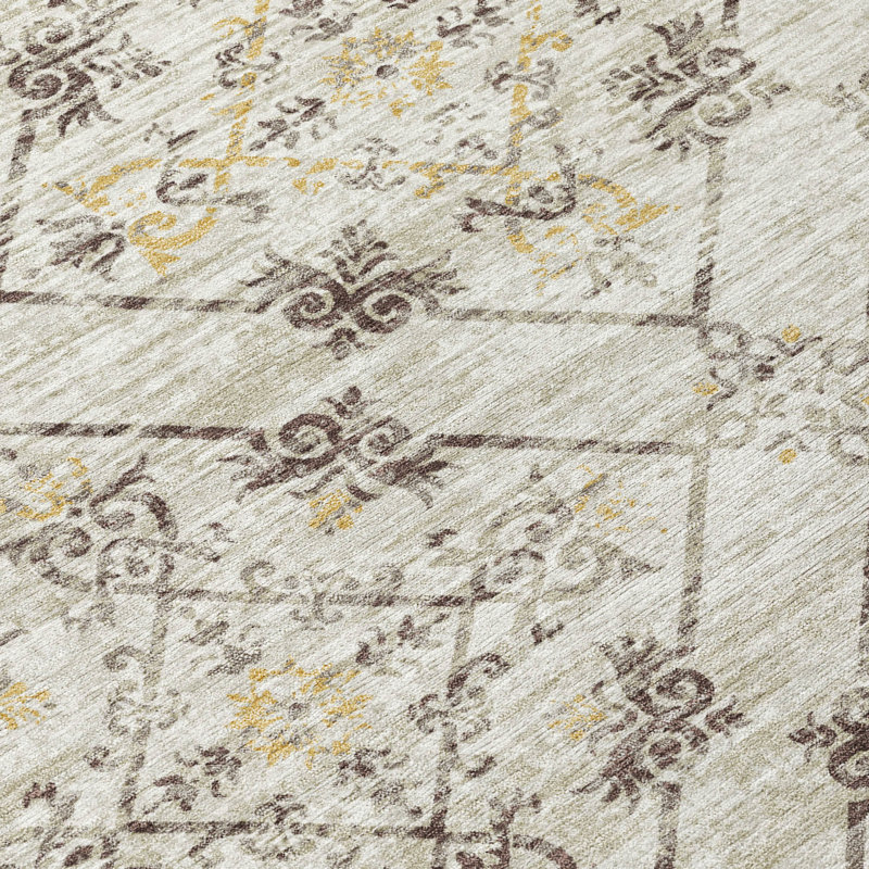 Machine Washable Indoor/Outdoor Chantille ACN2665 Lattice Rug, Beige, 5' x 7'6"