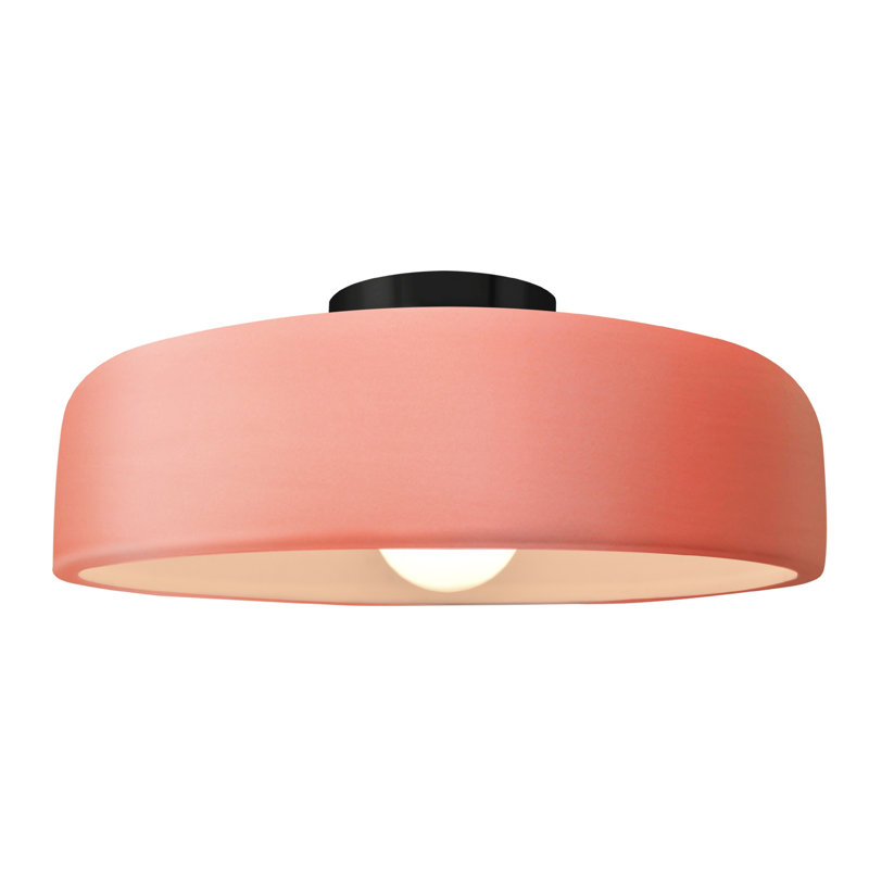 Plafonnier semi-encastré en céramique Dottie, Rosé brillant, Noir mat, H 6,5 po x l 16 po x P 16 po
