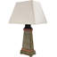 Lampe de table d'extérieur en ardoise naturelle 30 "avec abat-jour blanc et accents cuivre Wallach