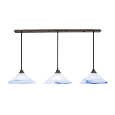 3 Light Stem Hung Linear Pendalier With Bubble Glass