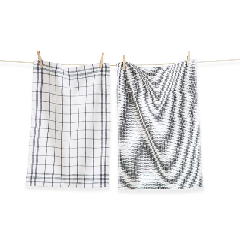 Cotton Plaid Waffle Tea Towel Kitchen Towel, Dark Green