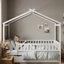 Lit simple en bois de pin pour enfants avec structure de toit, couleur: bois de noyer-432478914-432478918