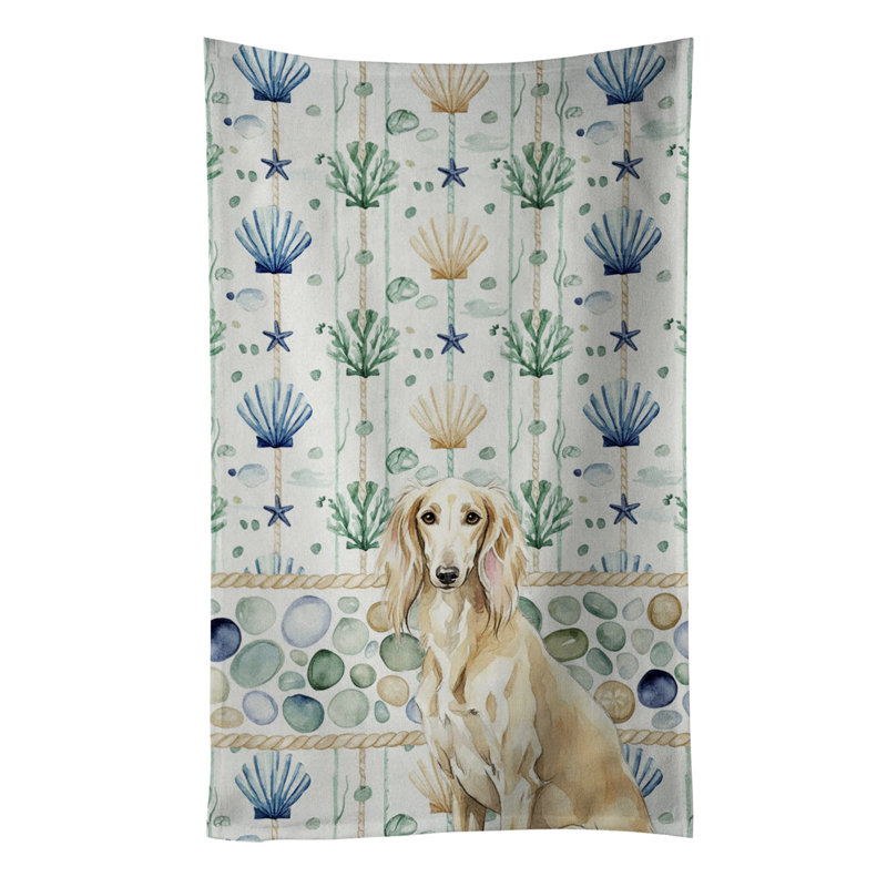 Cream Saluki Coastal Sea Glass Kitchen Towel, Cream Saluki