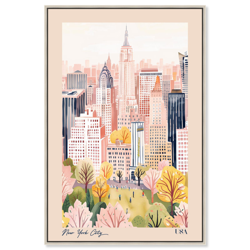 «Soft Spring New York Canvas», art de voyage par Art Remedy, Cadre argenté, H 46 po x l 31 po