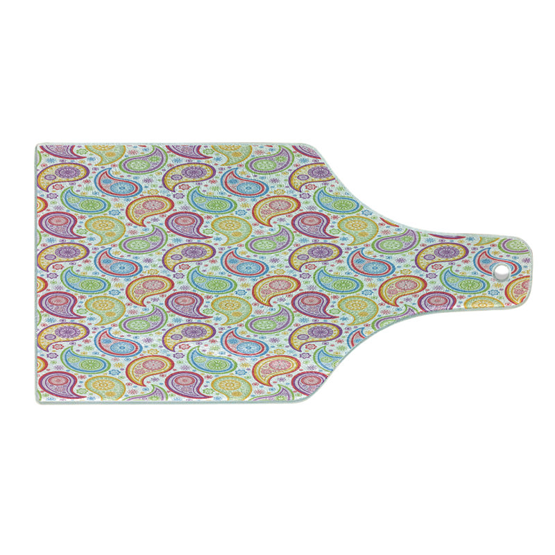 Ambesonne Paisley Tempered Glass Cutting Board Colored Pattern Flower Multicolor