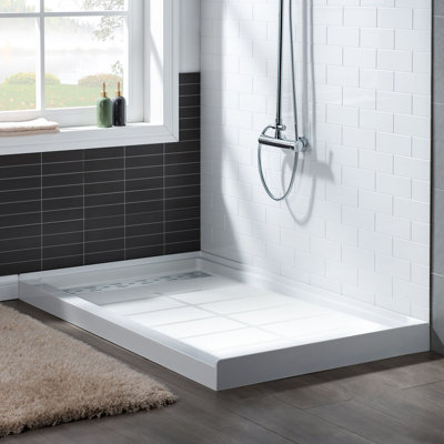 Base de bac de douche à seuil simple de l 60 po x P 32 po avec ensemble de bonde et couvercle de bonde inclus, antidérapant