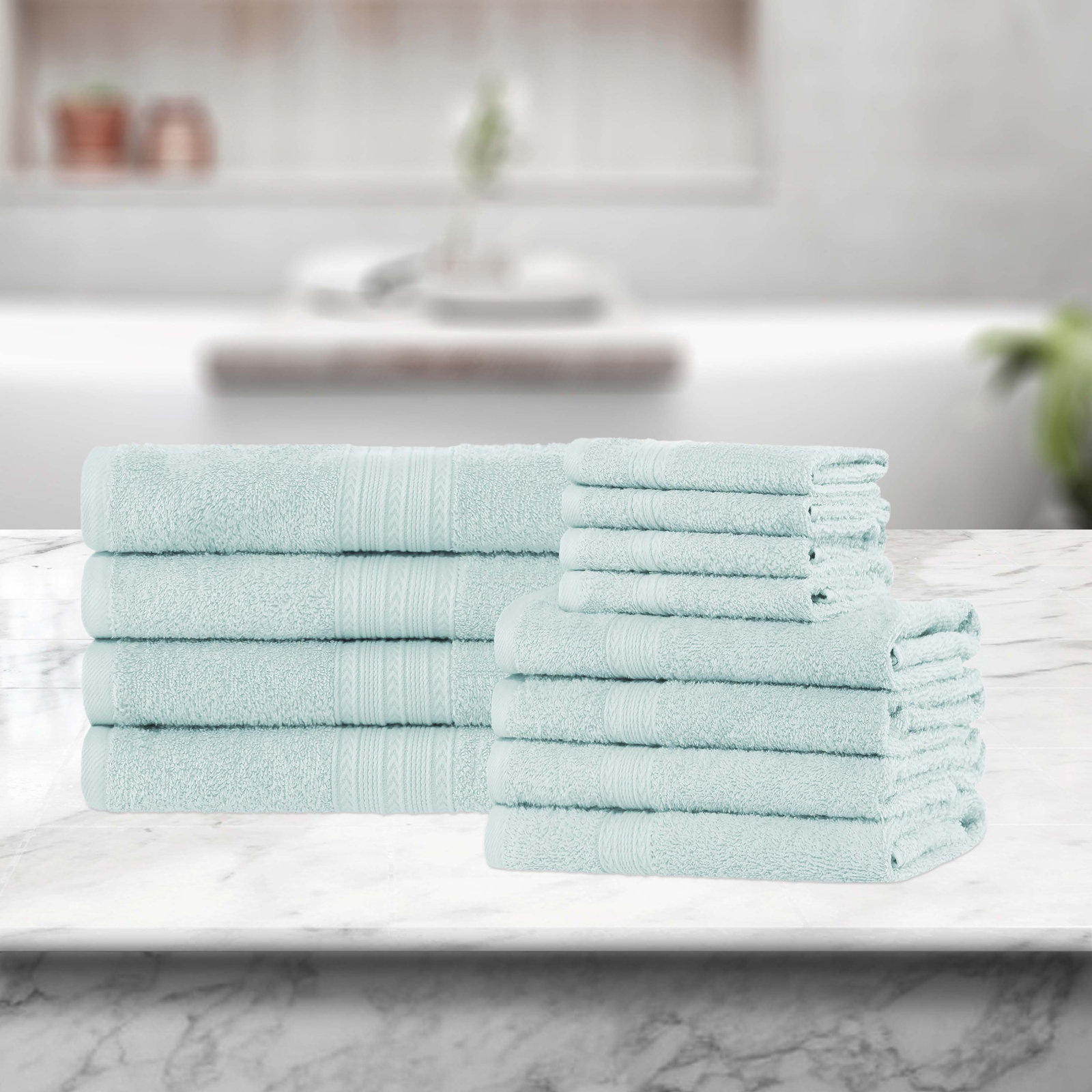 100% Cotton Sustainable Multi-Size Towel Set, Aqua Marine