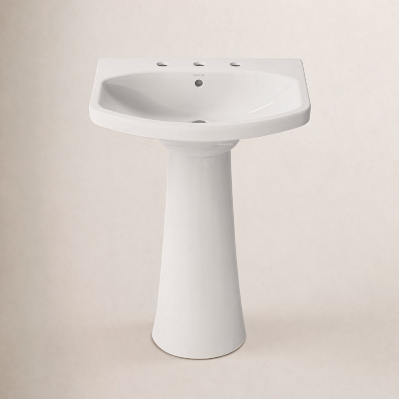 Cimarron 26.81" Vitreous China U-Shape Pedestal Bathroom Sink with Overflow, White, 4'' Centers