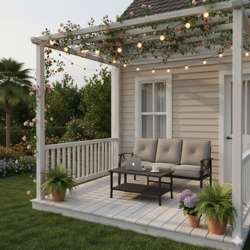 2 Piece Outdoor Patio Set, Gray, Black