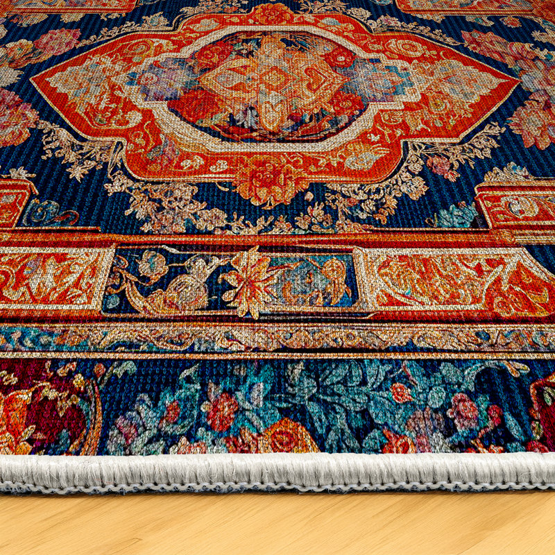 Menas Collection Digital Print Cotton-Polyester Colorful Moroccan Rug, Round 2'8"