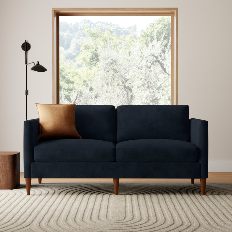 Clifford Upholstered Custom Studio Sofa, Bella Ink Blue Performance Velvet