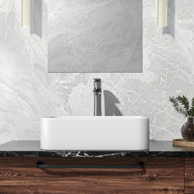 19" L x 15" W White Ceramic Rectangular Vessel Bathroom Sink