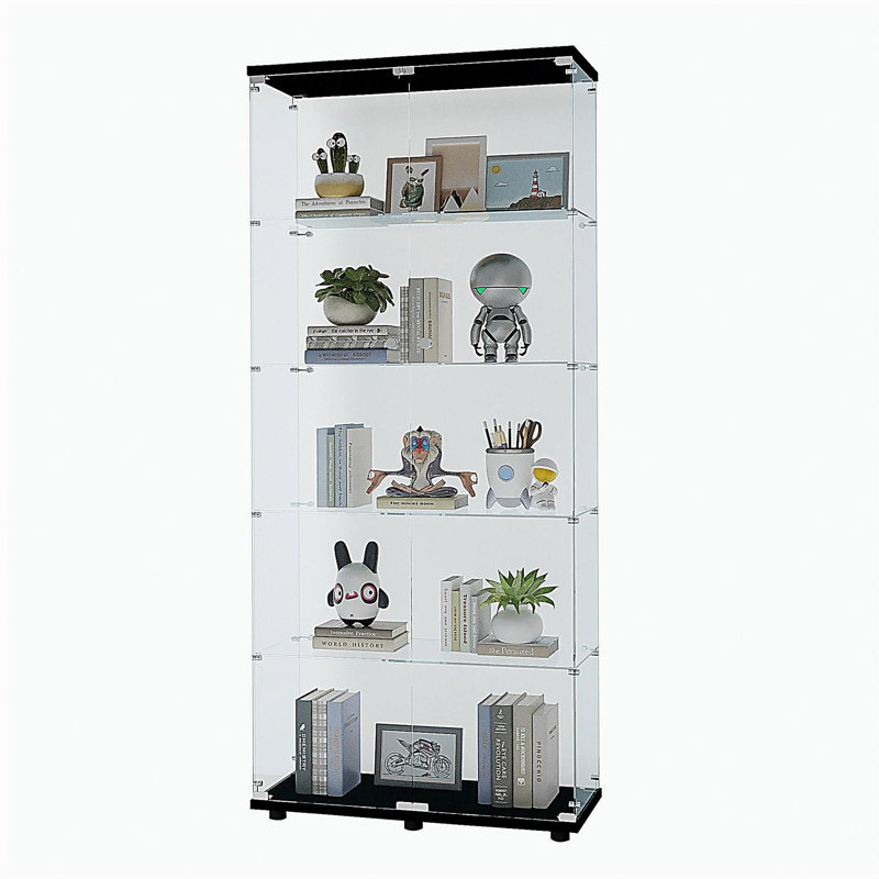 Vitrine vitrée à deux portes avec 5 tablettes, noir, Noir