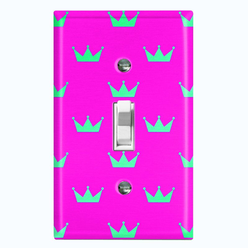 Green Crown Pink Patterned 1 - Gang Toggle Light Switch Standard Wall Plate