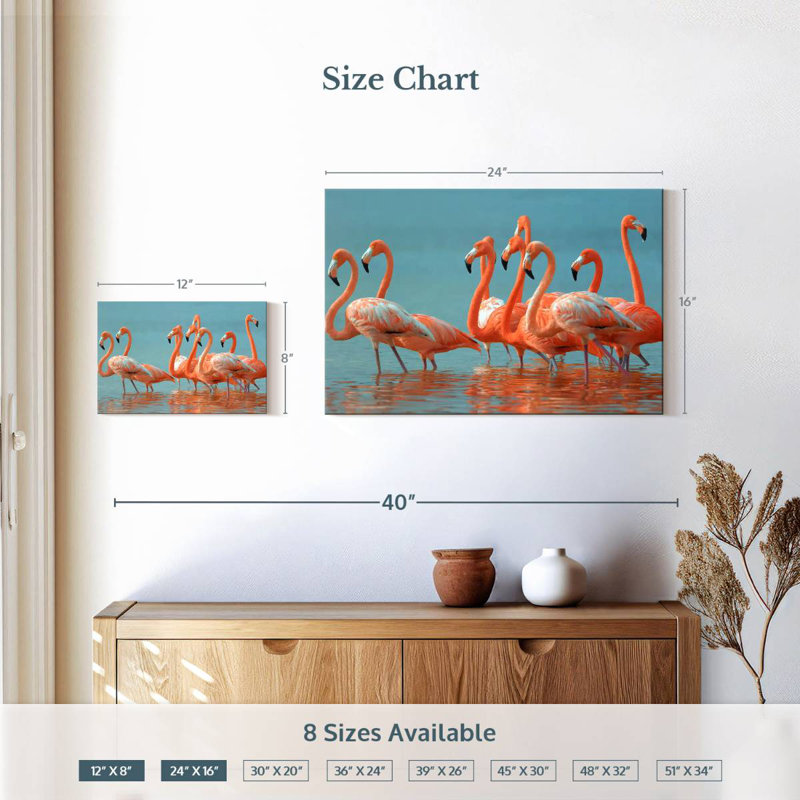 Troupeau de flamants roses, H 16 po x l 24 po