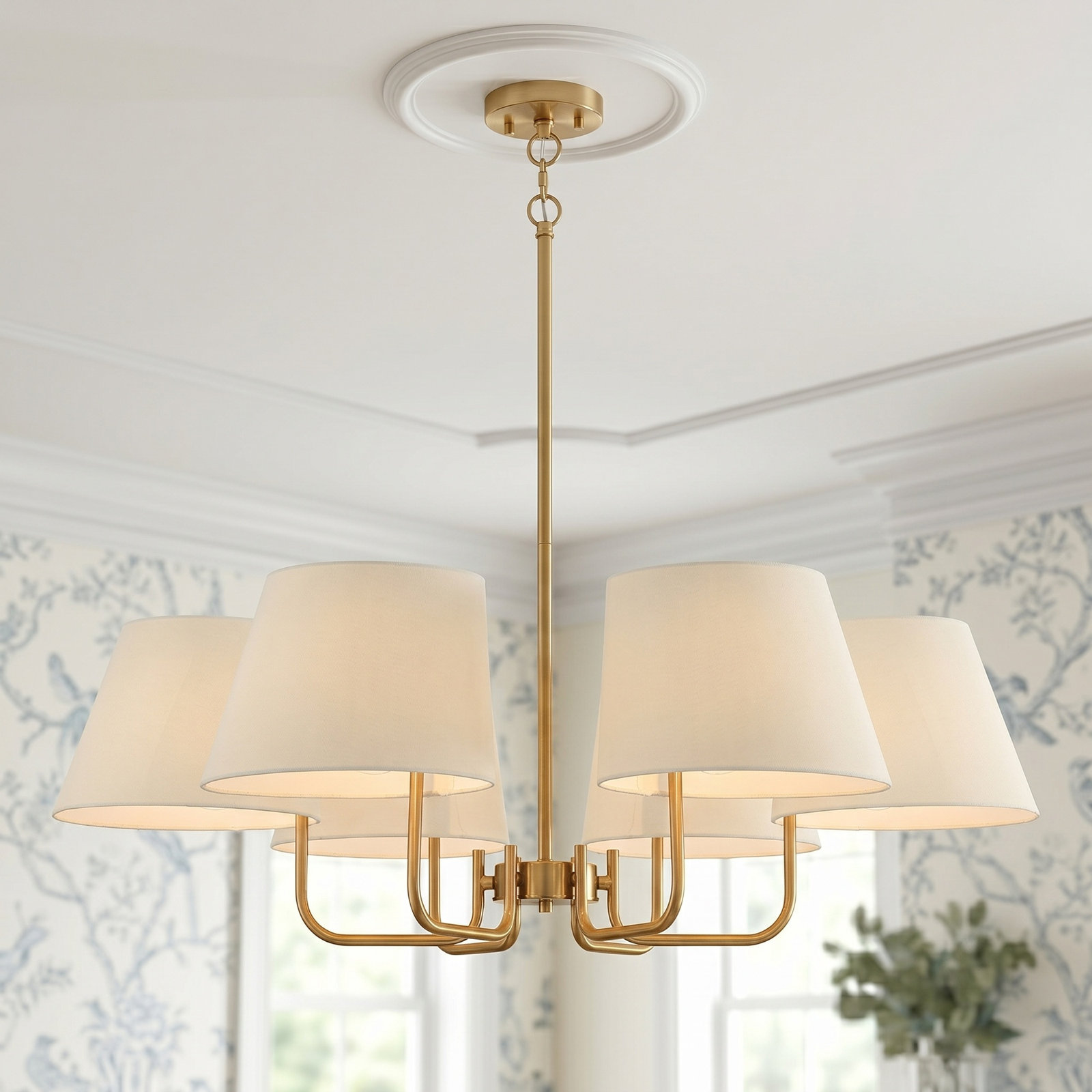 6-Light Chandelier, Brushed Brass