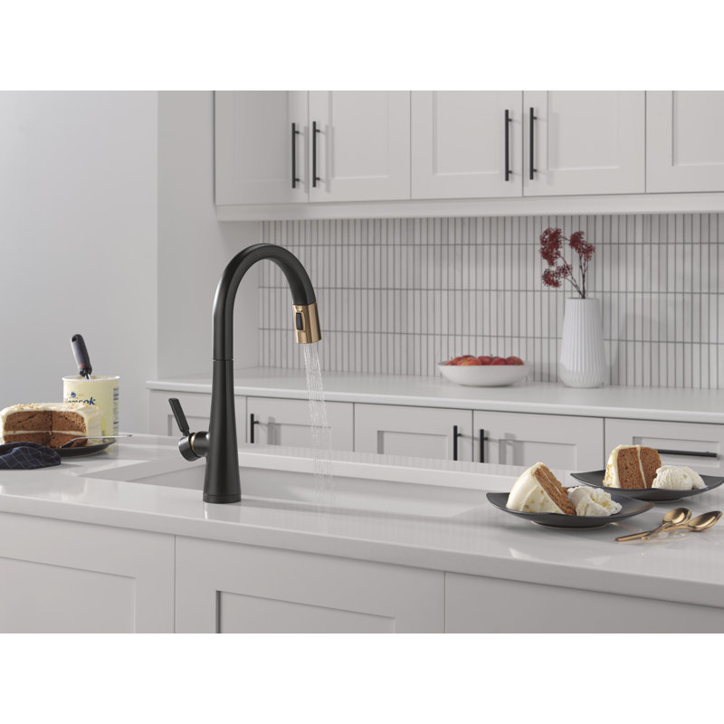Touch2O Technology Kitchen Faucet with Touchless Technology, Matte Black / Champagne Bronze