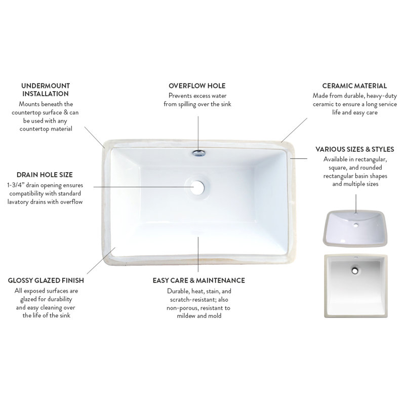 Lavabo de salle de bain rectangulaire encastré en céramique Kingston Brass Forum, blanc