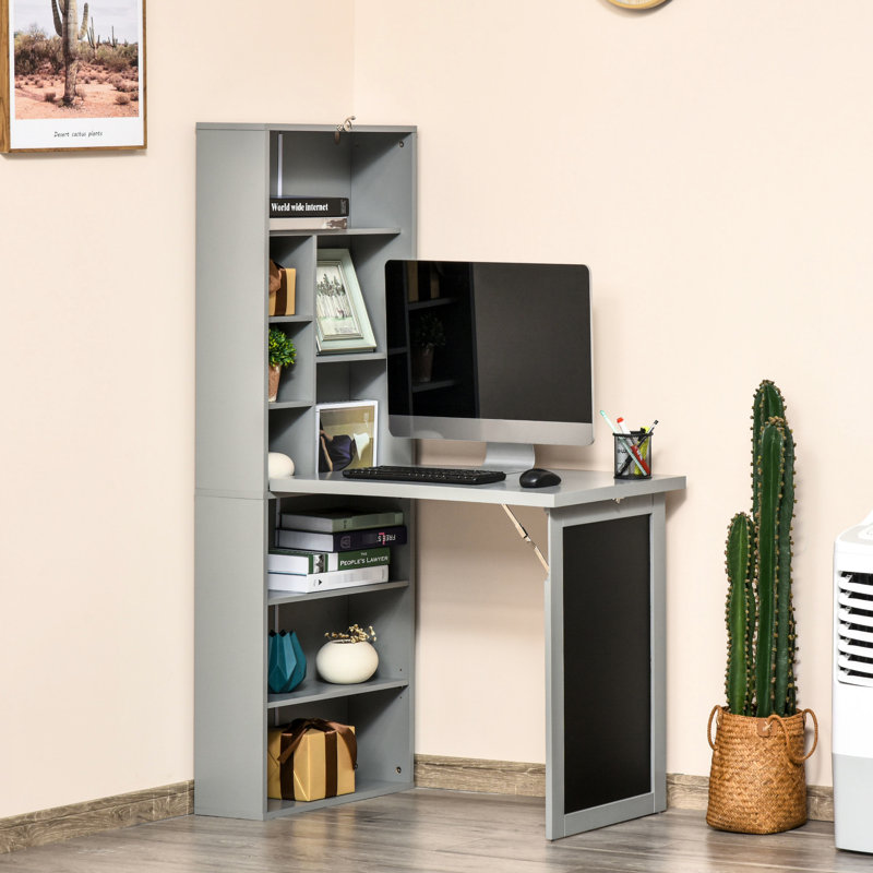 Bureau gris avec construction pliable et tablette latérale