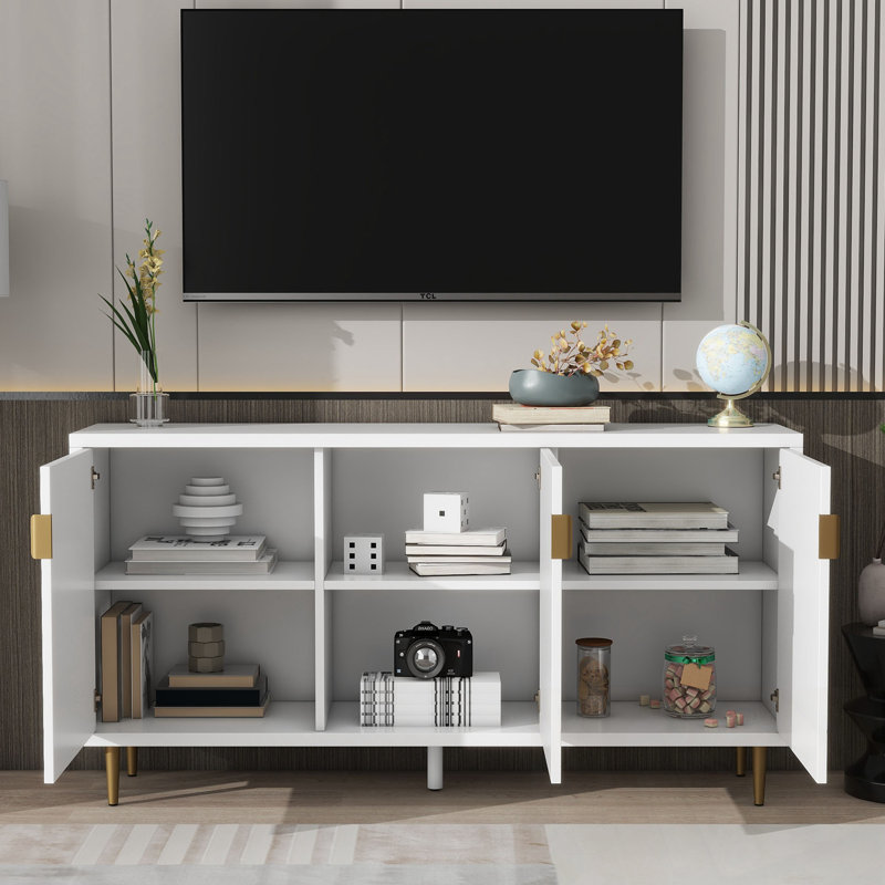 Buffet avec 3 portes et tablettes réglables, Blanc