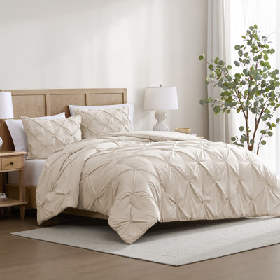 Ensemble de couette 3 pièces en microfibre à plis piqués Swift Home - Couleurs unies et motifs rayés - Toutes saisons, durable, facile d'entretien