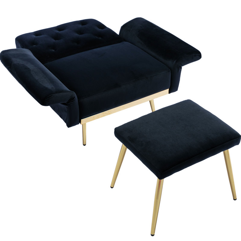 Chaise d'appoint avec accoudoirs et dossier réglables, Velours noir