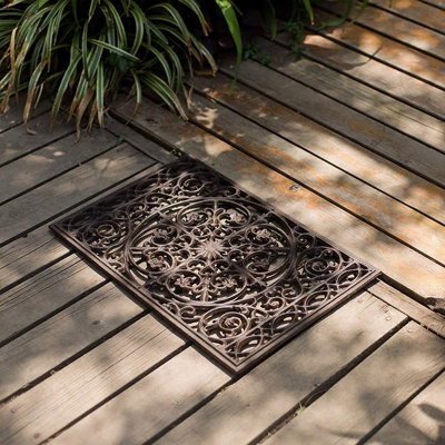 Vintage Cast Iron Welcome Door Mat, Heavy Duty Non Slip Shoe Scraper for Home, Garden, and Patio