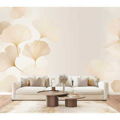 Peel and Stick Wallpaper Delicate Ginkgo Leaves Soft Beige Wall Murals 69"H x 96"W Removable PVC Wall Paper Self-Adhesive Wall Decor for Bedroom Living Room Home Office