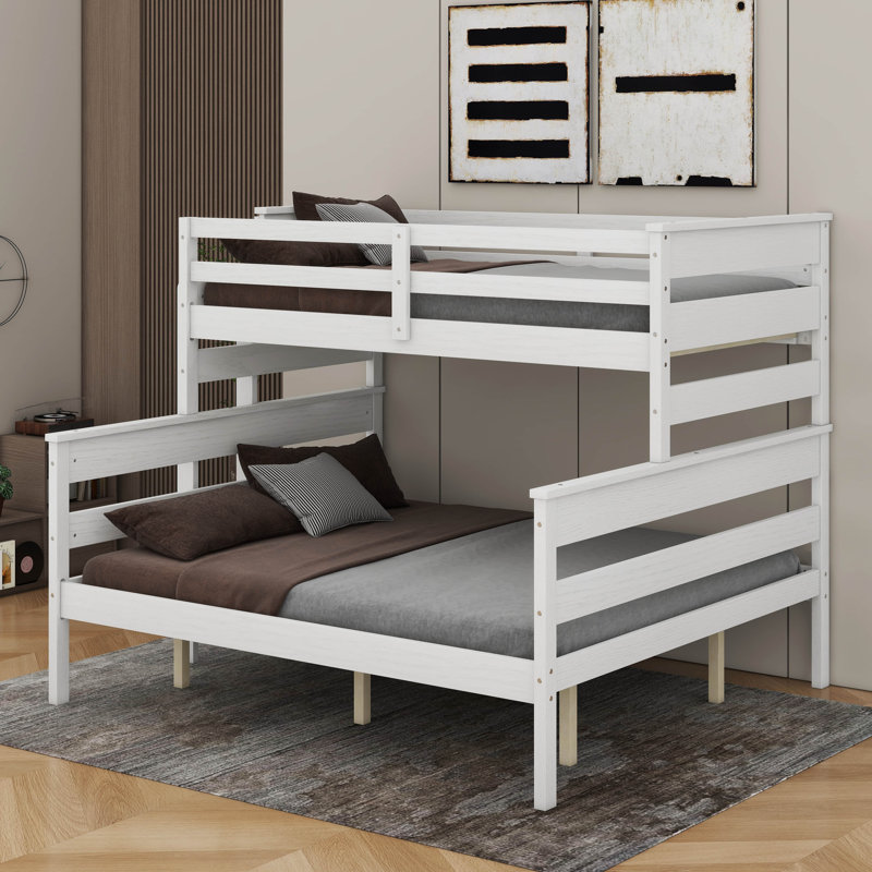 Twin XL Over Queen Bunk Bed With Ladder, White