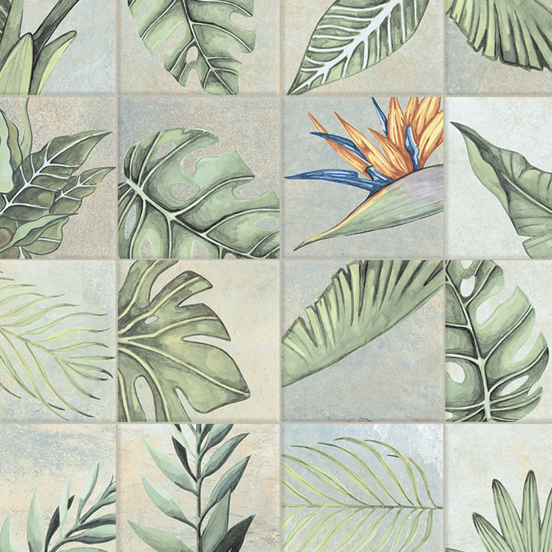 Nusa Botanic 9 3/4" x 9-3/4" Porcelain Wall & Floor Tile, Jade