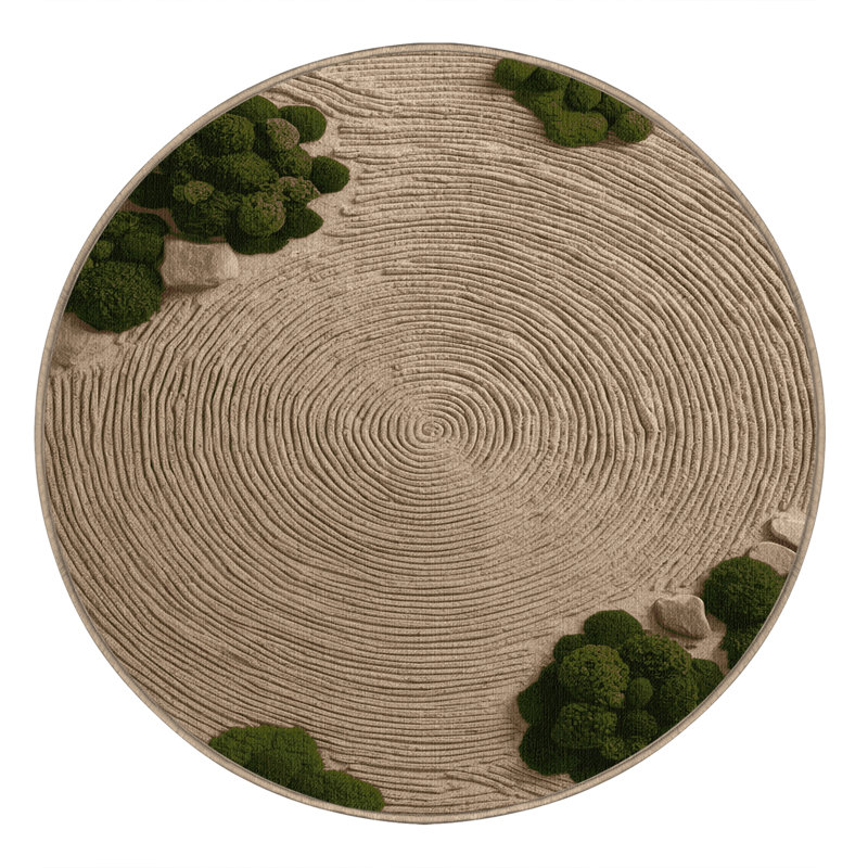 Tapis botanique brun lavable à la machine, Rond 4 pi