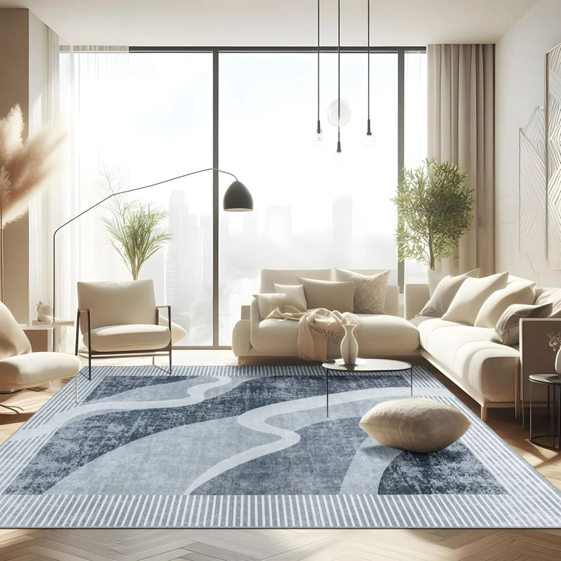 Grand tapis marocain moelleux à motif abstrait pour chambre à coucher sous une table de salle à manger