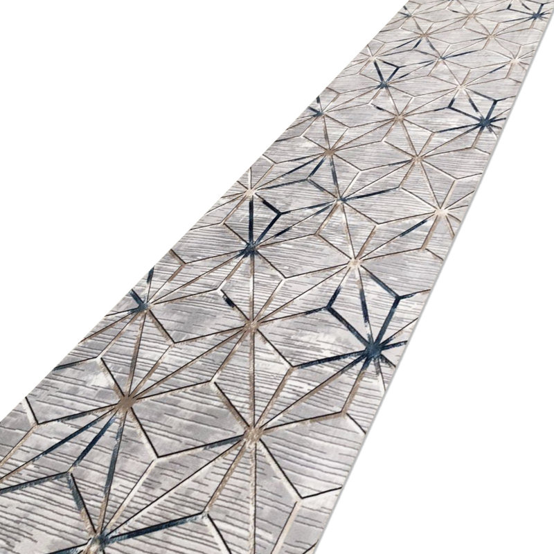 Premium Hall Carpet, Grey & Blue, 6.6 x 11.5 ft | 100% Polyester, 1500 g/m², Pile Height: 0.4 in | Non-Slip Dot Underside, Machine Washable at 86°F | Elegant Digital Print Design for Modern Home Décor