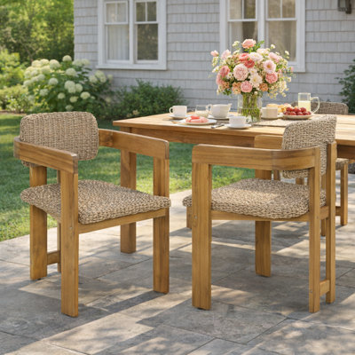 Chaises de salle à manger robustes pour patio, fauteuils rustiques en bois d'acacia et rotin pour la maison
