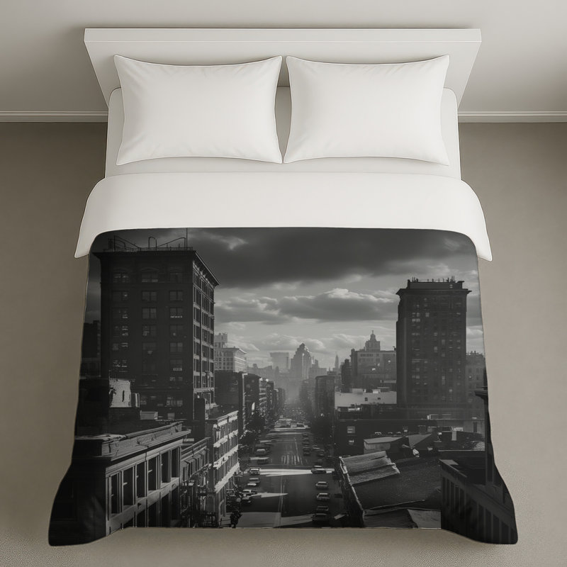 Housses de couette noir et blanc Cityscape, Grand lit